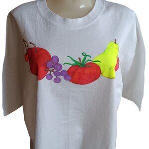 XXL True Vintage 90's Hanes T-Shirt With Hand-Painted Fruit Design Granny Mom